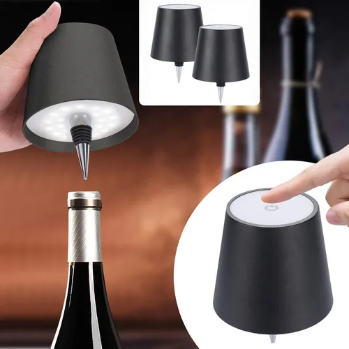 ideoon 2er-Set Akku Flaschenlampe Schwarz – Dimmbar mit 3 Lichtfarben - Verwandeln Sie Flaschen in stilvolle Leuchten! Diese dimmbare Akku Flaschenlampe in Schwarz bietet 3 Lichtfarben und eine Helligkeit von bis zu 80 Lumen. Ideal für stimmungsvolle Abende drinnen und draußen. Einfach aufladbar per USB.