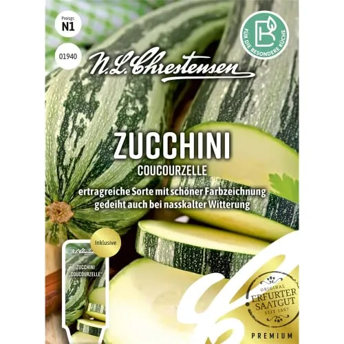 Zucchini Coucourzelle, ertragreiche Sorte mit schöner Farbzeichnung, Samen