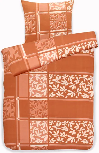 Bettwäsche Winter Biber Mischgewebe Baumwolle Polyester Feinbiber 135x200 + 80x80 cm mit Reißverschluss Größe: 2 teilig Design: BLÄTTER Aprikot