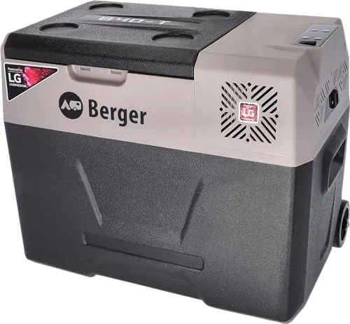 BERGER Kompressor Kühlbox B40-T 39 L – Elektrische Auto Kühlbox mit Rollen - Haushaltsgroßgeräte – Effiziente Kühlung bis -20 °C, ideal für Camping, Garten und Festivals. Praktisch und mobil mit Rollen und integriertem Tisch!