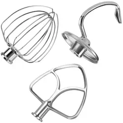 Edelstahl Zubehörset 3-teilig für KitchenAid 4.5-5 QT - Küchenmaschinen Zubehörset mit hochwertigem Schneebesen, Rührer und Haken für perfekte Ergebnisse in der Küche.