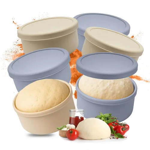 Pizzaballenbox - Pizzateigbehälter mit Deckel Set - Frischhaltedosen für Pizzateig, 6er Set aus flexiblem Silikon, ideal zur Aufbewahrung und Frischhaltung von Pizzateig.