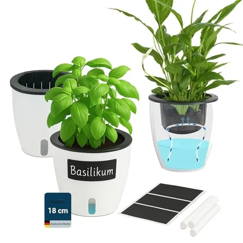 Maximex Selbstbewässernde Pflanztöpfe, 15-teiliges Set mit Wasserreservoir - Diese selbstbewässernden Pflanztöpfe von Maximex sorgen für eine einfache Pflanzenpflege und gleichmäßige Bewässerung. Ideal für Kräuter und Zimmerpflanzen, perfekt für wenig Zeit und auch im Urlaub.