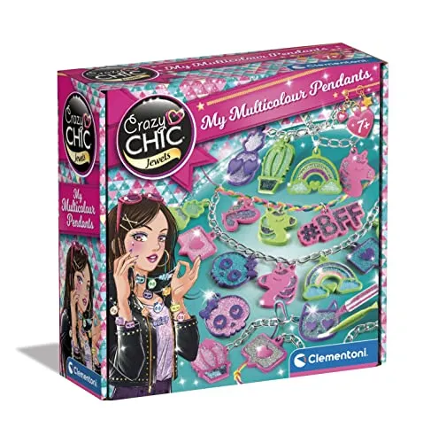 Clementoni Crazy Chic Meine bunten Anhänger- Farbenfrohes DIY Schmuckset zum Basteln von Ketten, Armbändern,Ringen & Anhängern für Kinder ab 7 Jahren 18757