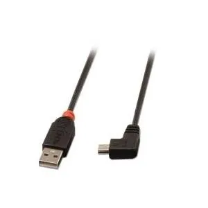 Lindy 2m USB 2.0 Kabel Typ A an Mini-B 90° gewinkelt USB 2.0 Kabel (abwärtskompatibel) mit Typ A Stecker an Typ Mini-B 90° Stecker im LINDY Design schwarz mit rotem Knickschutz, Längen von 0,5m bis 2m (31972)