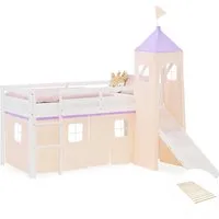 Homestyle4u Hochbett mit Rutsche und Turm - Kinderzimmermöbel mit liebevollem Design: Das Hochbett in Lila und Weiß verwandelt das Zimmer in eine Kuschelhöhle und bietet mit der Rutsche zusätzlichen Spielspaß. Sicherheit durch EN 747-1/2 Zertifizierung.