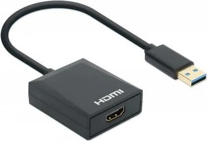 MANHATTAN USB-A auf HDMI-Adapter 1080p@60Hz - Kabeladapter zur einfachen Verbindung von USB-A zu HDMI, ermöglicht Full HD 1080p@60Hz für gestochen scharfe Bildqualität und Multitasking mit bis zu zwei externen Displays.