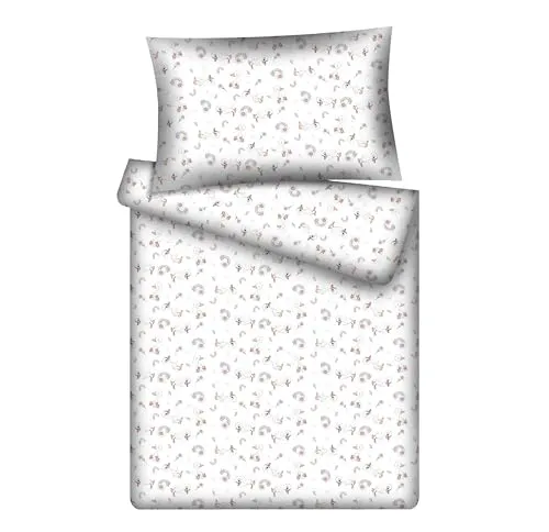 KiGATEX Kinderbettwäsche-Set Entchen weiß mit Reißverschluss – 100% Baumwolle – 2-teilig: Decke 100x135 cm + Kissen 40x60 cm – weich & atmungsaktiv – für Jungen & Mädchen – waschbar bei 60 °C