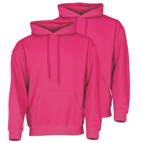 Fruit of the Loom Doppelpack Classic Kapuzen-Sweat Herren Hoodie 2er Pack + GRATIS MyShirt Stoffbeutel, Farbe:Fuchsia, Größe:2XL