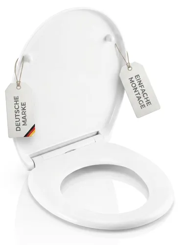 hausleben Toilettensitz mit Absenkautomatik – Duroplast WC Sitz, abnehmbar mit Soft Close & Quick Release, bis 250 kg belastbar, Oval, Weiß (1er Pack)