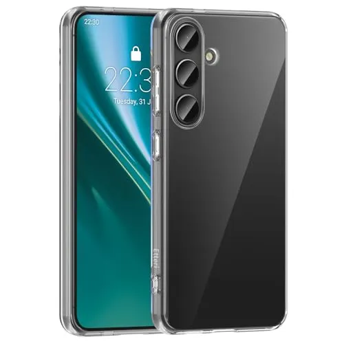 Etteri Handyhülle für Samsung S24 Clear Case - Vergilbungsfreie TPU Transparente Handyhülle mit erhöhtem Kameraschutz - Anti-Feuchtigkeitsbeschichtung - Rundumschutz - Kabellosem Laden kompatibel