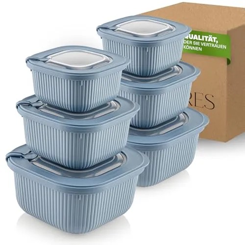 Viwares Frischhaltedosen im 6er Set mit transparentem Ventildeckel, Aufbewahrungsbehälter, Küche, stapelbar, BPA-frei, Kunststoff, Mikrowellen/Kühlschrankgeeignet, 3 Größen (600ml/1100ml/1800ml)