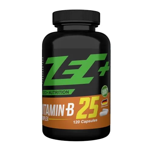 Zec+ Nutrition Vitamin B25 | Vitamin-B-Komplex | trägt zu einem normalen Energiestoffwechsel des Nervensystems bei | WASSERLÖSLICH | 120 Kapseln