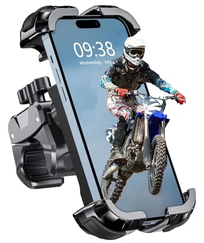 Babacom Handyhalterung Motorrad [1s Auto-Sperre] [360° Anti-Shake] Handyhalterung Fahrrad Lenker für City & Mountainbike, Kompatibel mit iPhone 15/16, Galaxy S25 (4,7”–6,8”), Werkzeugfreie Montage