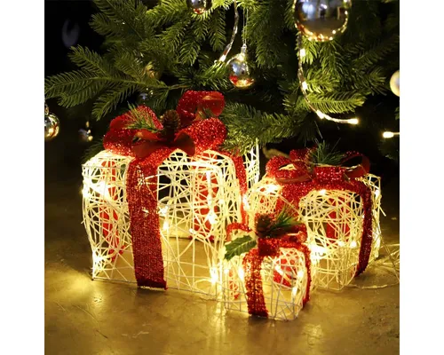 SALCAR LED Geschenkbox Set - 3 beleuchtete Deko-Boxen für Weihnachten - Weihnachtlicher Zierschmuck: 3er Set LED Geschenkboxen mit 8 Beleuchtungsmodi, IP44 spritzwassergeschützt und ideal für Innen- und Außendekoration.