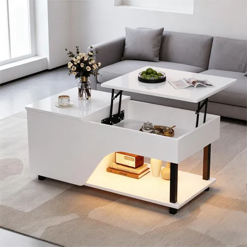 okwish verstellbarer Couchtisch mit Stauraum und LED Beleuchtung