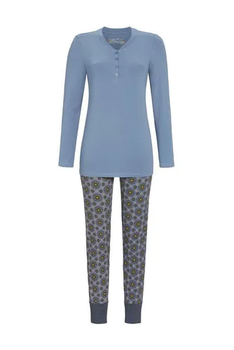 Ringella Pyjama mit Knopfleiste in Grey-Blue, Größe 46 - Schlafanzüge für Damen, gemütlicher Pyjama mit Rundhalsausschnitt, ideal für entspannte Nächte und kuschelige Abende.
