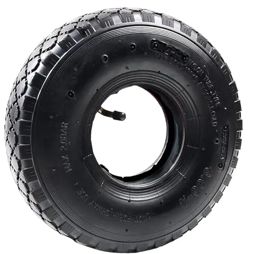 HKB® 1 Stück 2 PR Reifen Mantel Decke Ersatzrad mit Schlauch Winkelventil für Sackkarre Handwagen Bollerwagen Transportwagen Schubkarre Quad 3,00-4 260 x 85 mm Reifen Stollenprofil 1 Stück