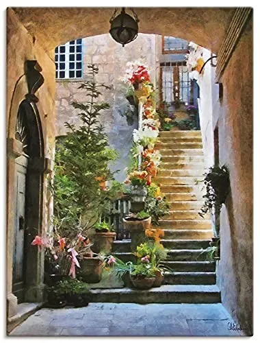 ARTLAND Wanddeko Leinwand Bilder Wandbild 45x60 cm Gemälde Architektur Blumen Italien Städte Kunst Mediterran U2TC