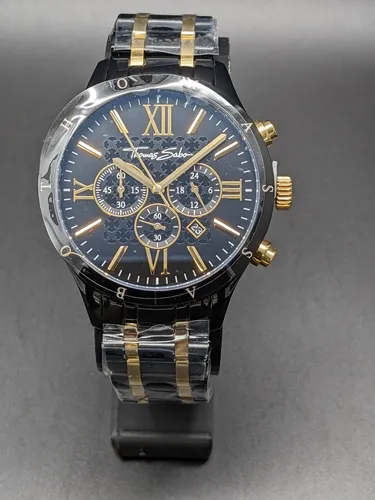 Thomas Sabo WA0264-278-203 Rebel Urban Chronograph Herrenuhr - Schwarz/Gelb - Chronograph für Herren mit edlem Schwarz-Gold-Look, wasserdicht bis 5 ATM und einzigartigem Ziffernblatt mit Kreuzmuster – der perfekte Begleiter für modebewusste Männer.