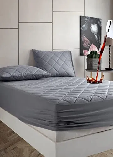 Matratzenschoner aus Baumwolle, gesteppt, mit antiallergischer Behandlung, wasserdicht, milbendicht, weich und leise, atmungsaktive Matratzenauflage (Grau, 90 x 190/200 + (25-30))
