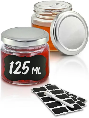 Praknu 25 Marmeladengläser Klein 125ml - Ideal zum Verschenken - Einmachgläser Set mit 25 luftdichten 125ml Gläsern, inklusive Etiketten & Stift. Perfekt für Marmelade, Gelee und mehr - spülmaschinenfest und ideal für kreative Geschenke!