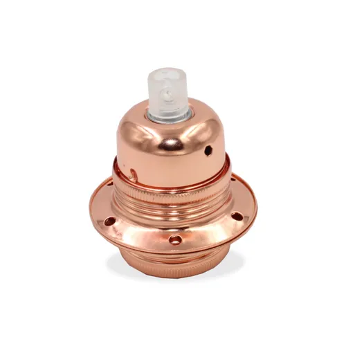 E27 Fassung mit Außengewinde & Stein & 2 Ringe & Zugentlastung | Chrom Kupfer