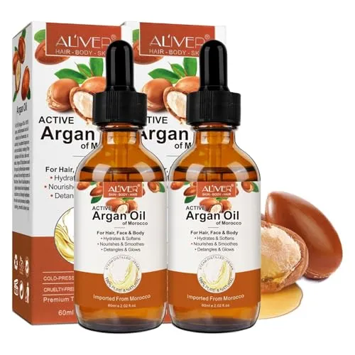 ALIVER Arganöl Haaröl - 2-tlg. Pflege für Haar, Haut, Bart - Haaröle mit kaltgepresstem Bio-Arganöl; nährt und regeneriert Haare und Haut, spendet Feuchtigkeit und verleiht Glanz. Ideal für trockene und empfindliche Haut.