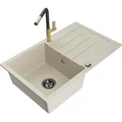 Mexen Bruno Granitspüle 1 Becken Beige mit Abtropffläche und Mischbatterie