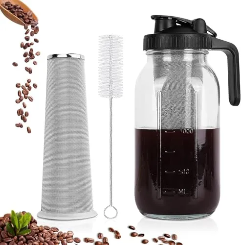 Xummi Cold Brew Kaffeebereiter, 1.8L Cold Brew Coffee Maker, Deckel mit Griff und Edelstahlfilter, Kaffeebereiter für kaltgebrühten Kaffee und Tee (Schwarz)