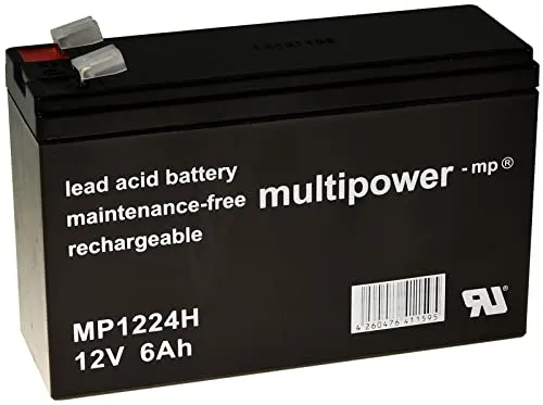 Powery Bleiakku MP1224H 6000 mAh - Hochstrom-Typ Bleiakku für Kamera mit 12 V und 6000 mAh, ideal für lange Betriebszeiten und zuverlässige Leistung.