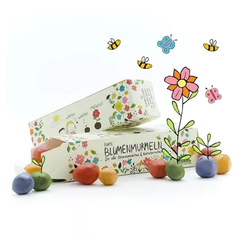 Die Stadtgärtner Blumenmurmeln 25 handgemachte, kunterbunte Murmeln - Entdecken Sie 25 farbenfrohe Blumenmurmeln, perfekt für kreative Spielstunden. Mit 20 Sorten Blumen-Saatgut für ein nachhaltiges Gärtnererlebnis. Ideal für Kinder ab 3 Jahren!