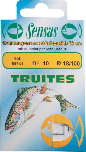 Sensas Forellen-Haken gebunden 60cm 10Stk. #12/18