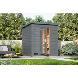 Karibu Gartensauna Saunahaus Hytti 2 terragrau Energiesparende Saunatür Ohne Ofen