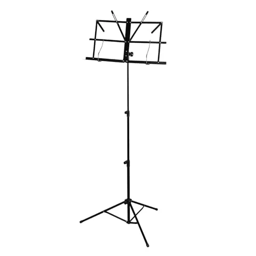 CASCHA Notenständer aus Metall - stabiler Notenhalter mit einstellbarem Neigungswinkel & Notenklemmen - zusammenklappbar und höhenverstellbar - für Kinder & Erwachsene - Notenhalter schwarz