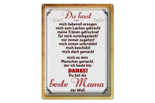Femer GmbH Metallschild Spruch 30x40cm Danke du bis die Beste Mama, (1 St), gewölbte Oberfläche, abgerundete Ecken, umgeschlagene Kanten