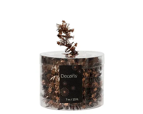 Kaemingk Girlanden, Weihnachtsgirlande Lametta mit Sternen 3cm x 7m - Espressobraun