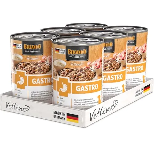BELCANDO Vetline Gastro Diätfutter 6×400 g – Schonkost für empfindliche Hunde - Hochwertiges Nassfutter für empfindliche Hunde mit Verdauungsbeschwerden. Ideal zur Unterstützung bei Magen-Darm-Erkrankungen. Made in Germany und ohne künstliche Zusatzstoffe.