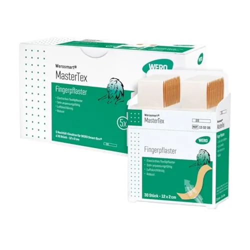 Werosmart® MasterTex Fingerkuppenpflaster - 5 Einsätze - Hochwertige Fingerkuppenpflaster aus textilem Gewebe, anpassungsfähig und robust. Die luftdurchlässige Wundauflage verklebt nicht mit der Wunde, ideal für den täglichen Gebrauch.