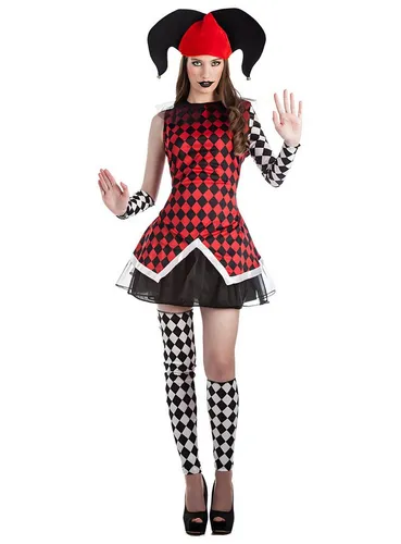 Metamorph Kostüm Sexy Harlekin Damenkostüm, Aufreizendes Hofnarr-Kleid mit Karomuster für verspielte Party-Auftri