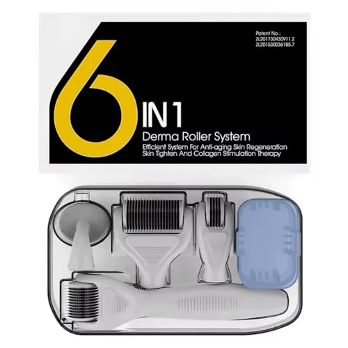 P-Beauty Dermaroller 6-in-1 Microneedling Set für Gesichtspflege - Mesoroller Anti-Aging, Hautstraffung, Porenverfeinerung, Faltenreduktion - Hautpflege für Gesicht, Körper & Falten (Farbe: Schwarz)