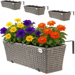 Casaria Blumenkasten 4er Set, 11 Liter - Ideal für Balkon und Terrasse - Blumenkästen für Indoor und Outdoor, mit Montagehalterung, robustes Metall und Kunststoff in Creme, perfekter Blickfang für Ihre Pflanzen.