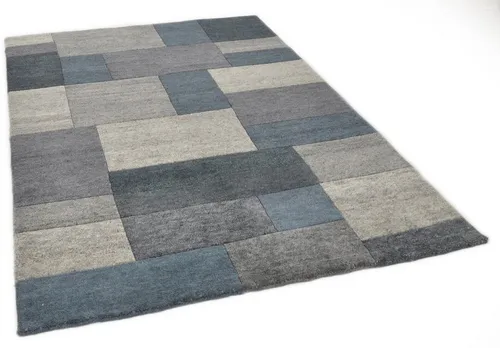 THEKO Wollteppich Dalas - 7709, rechteckig, 18 mm Höhe, handgeknüpft aus reiner Wolle - Der handgeknüpfte Wollteppich Dalas vereint modernes Patchwork-Design mit strapazierfähiger Qualität. Ideal für jeden Raum, schafft er eine einladende Atmosphäre durch harmonische Farbkombinationen.