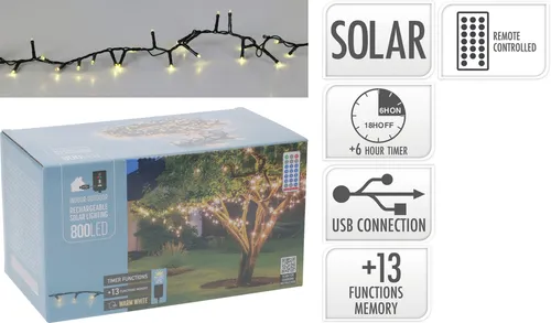 KOOPMAN Solar LED-Lichterkette 800 LEDs, warmweiß