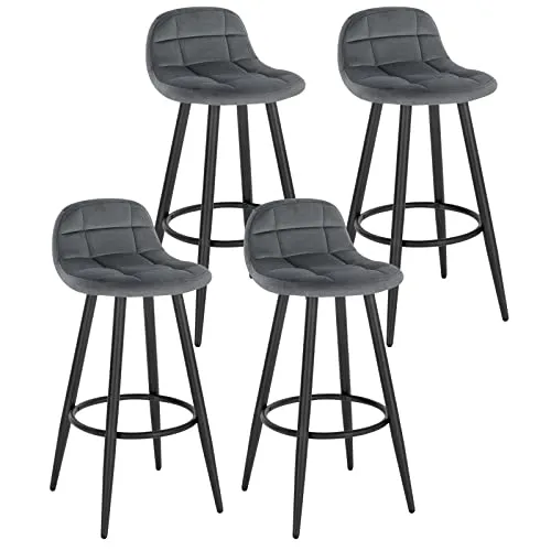 WOLTU Barhocker 4er Set mit Samtbezug - Stylisches Barhocker-Set mit gepolstertem Samtbezug und ergonomischer Fußstütze für höchsten Sitzkomfort. Ideal für Kücheninseln, Bars oder Esszimmer.