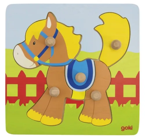 goki Steckpuzzle Steckpuzzle Pferd 5tlg. Holzpuzzle Holzspielzeug 57514, 5 Puzzleteile, Mit extra großen Teilen