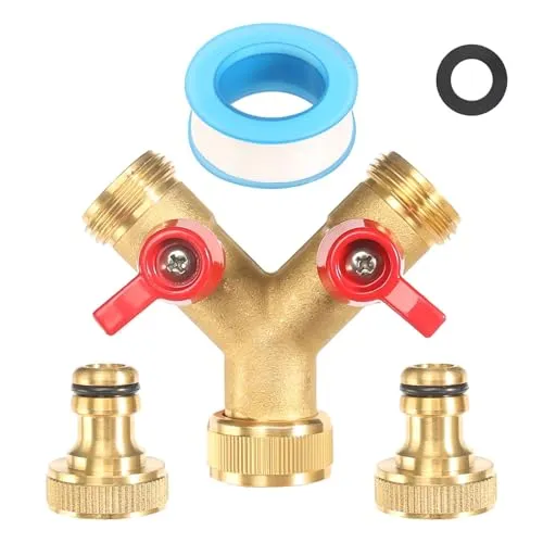 Wege Y Verteiler, 3/4 Zoll Wasserverteiler 2-Wege Vernickeltem Messing mit Zwei Ausgießern, Gartenschlauch Verteiler Y Splitter Gartenschlauch Adapter für den Einsatz in Haus Garten 2