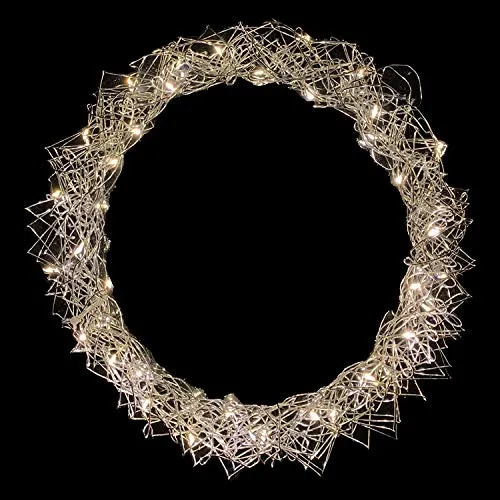 INDA-Exclusiv LED Metall Kranz Hängekranz Timer Tischdekoration Deko 40 LED Ø30cm warmweiß Batterie