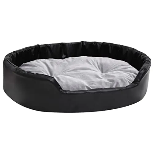 vidaXL Hundebett Schwarz-Grau 90x79x20 cm - Bequemes Hundebett aus pflegeleichtem Kunstleder und weichem Plüsch, rutschfeste Unterseite für sicheren Halt, ideal für Hunde und Katzen.