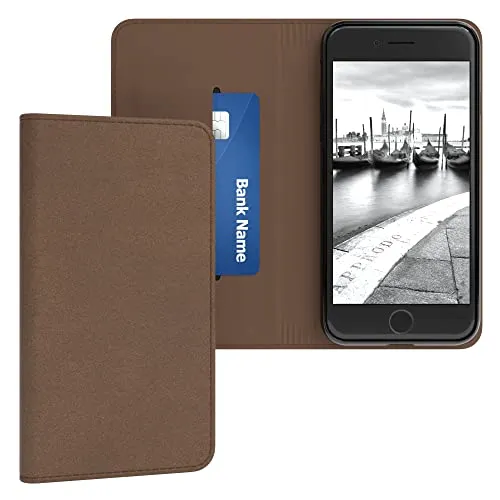 EAZY CASE Tasche kompatibel mit iPhone SE (2022/2020) / iPhone 8/7 Vintage Schutzhülle mit Standfunktion Klapphülle im Bookstyle, Handytasche mit Magnetverschluss und Kartenfach, Kunstleder, Braun